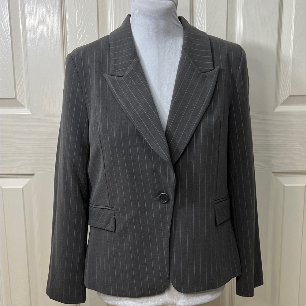 Donna Rae Petite Charcoal Gray Pinstripe Jacket 
Sz 14P